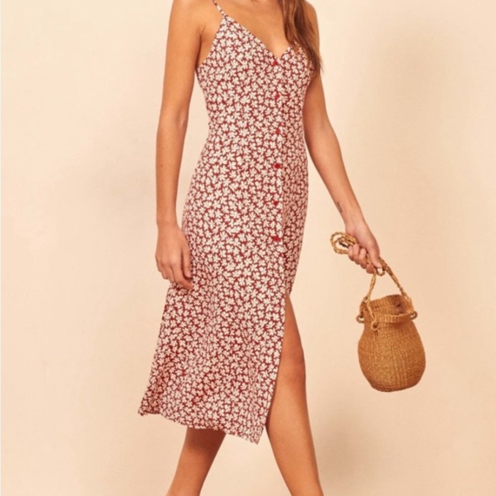 Reformation Red and White Floral Midi Dress
